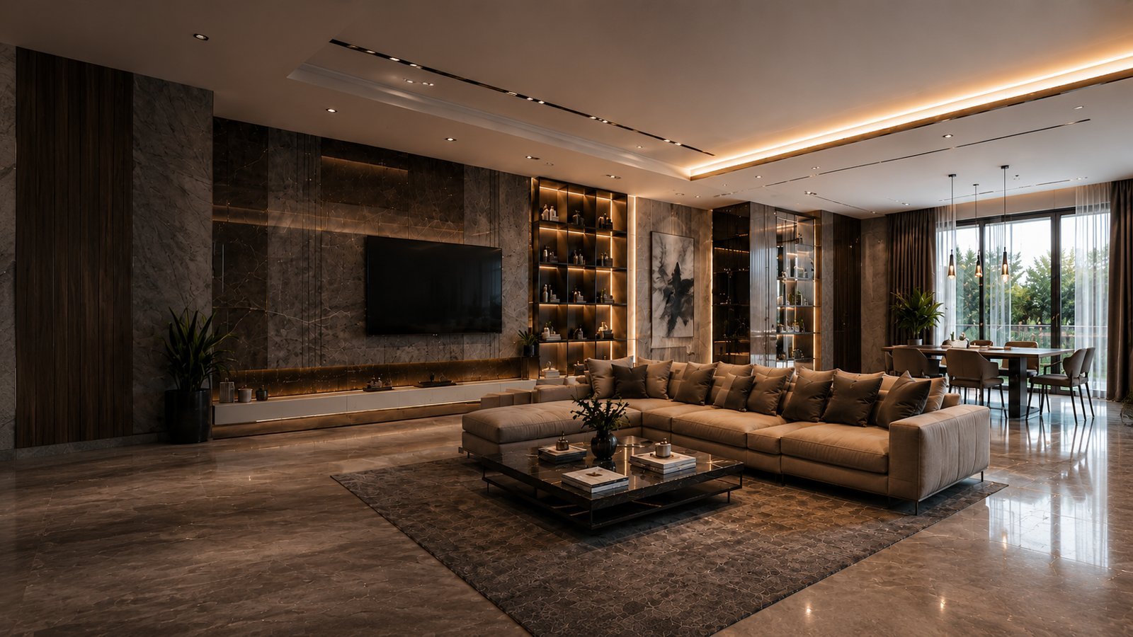 Dasselbe Wohnzimmer fertig saniert, aus derselben Perspektive